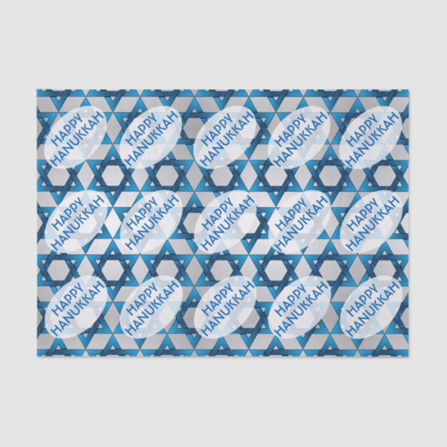 Blue Star of David Pattern / Happy Hanukkah Tissue Paper (Front)