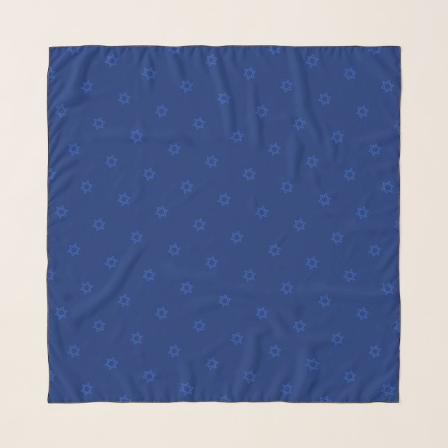Blue Star of David Pattern Navy Blue Head Scarf (Front)
