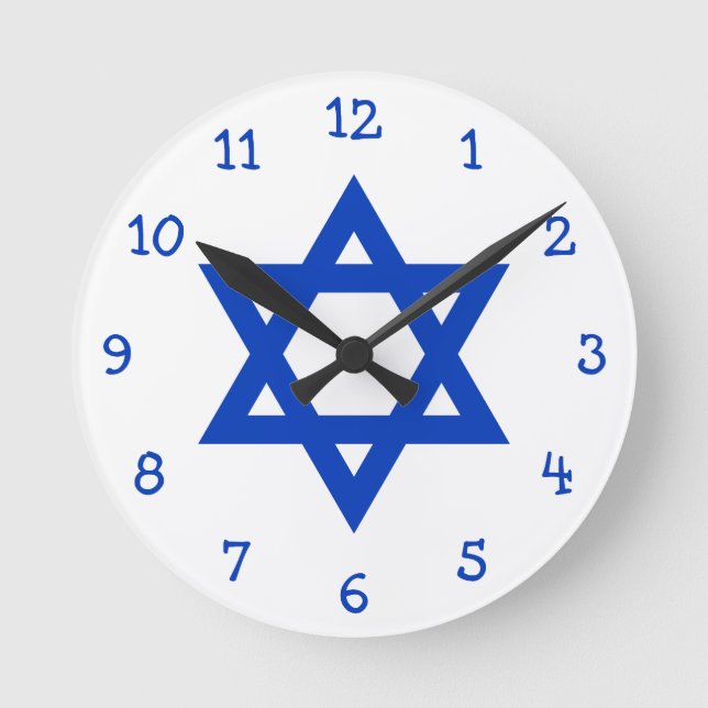 Blue Star of David Round Clock (Front)