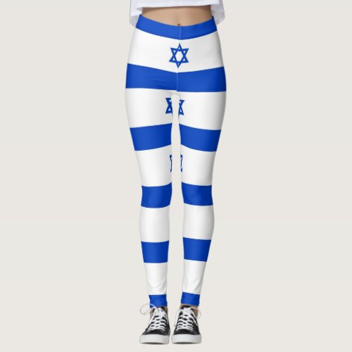 blue star of david striped white leggings