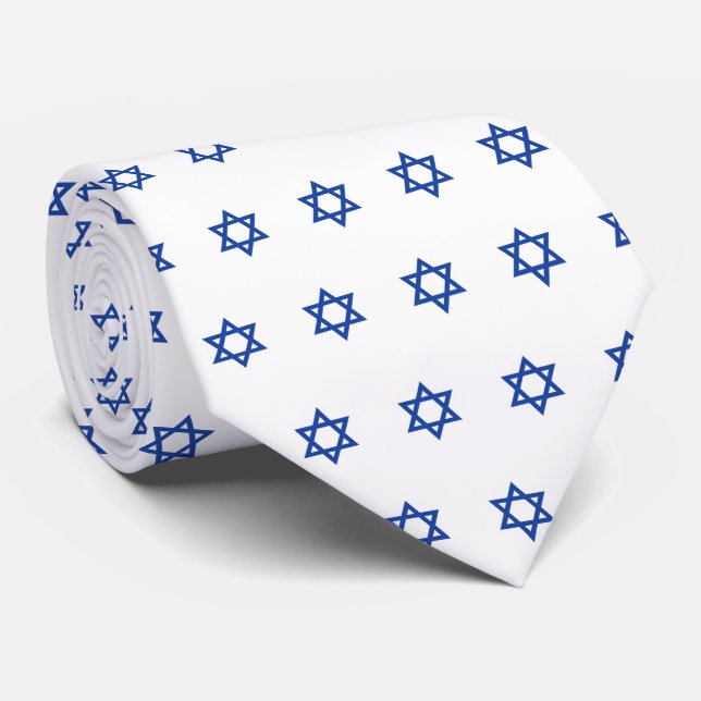 Blue Star Of David Universe White Neck Tie (Rolled)