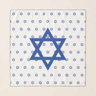 Blue Star of David White Head Scarf