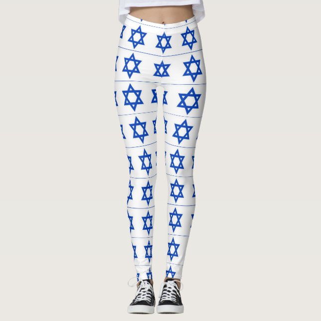 blue star of david white leggings (Front)