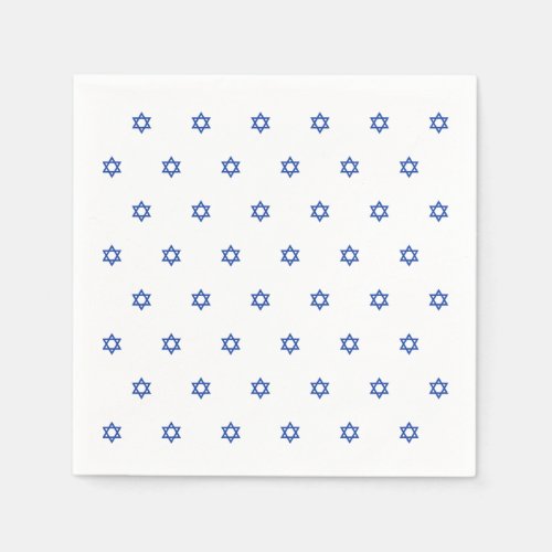 Blue Star of David White Napkins