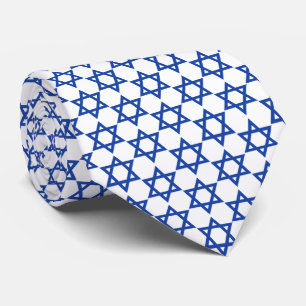 Blue Star Of David White Neck Tie
