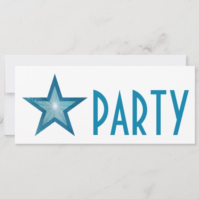 Blue Star 'PARTY' invitation white long (Front)
