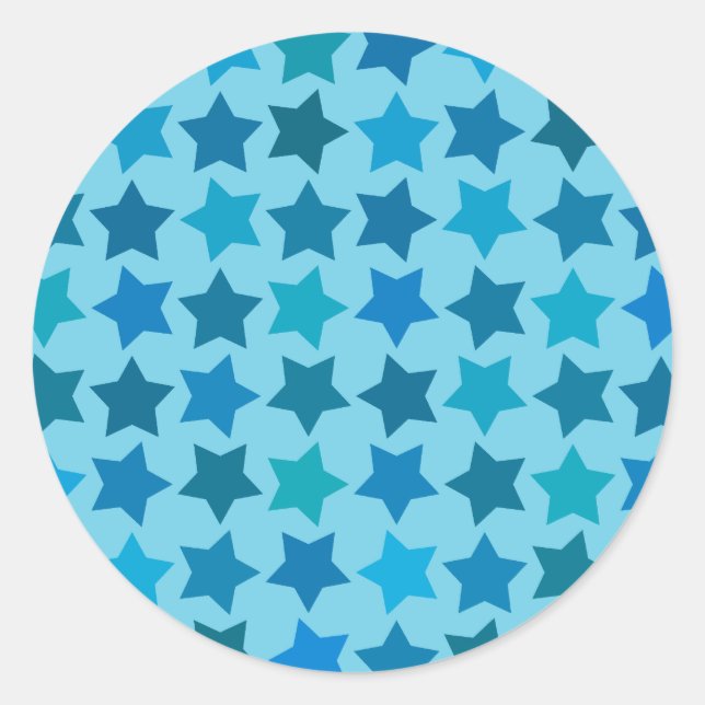 Blue Star Pattern Classic Round Sticker (Front)