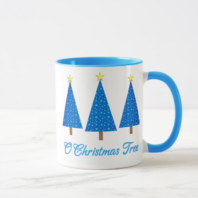 Blue Star Pattern Modern Christmas Trees Mug (Right)