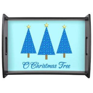 Blue Star Pattern Modern Christmas Trees Serving Tray