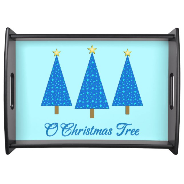 Blue Star Pattern Modern Christmas Trees Serving Tray (Front)