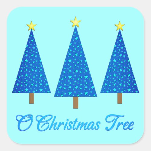 Blue Star Pattern Modern Christmas Trees Square Sticker