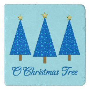 Blue Star Pattern Modern Christmas Trees Trivet