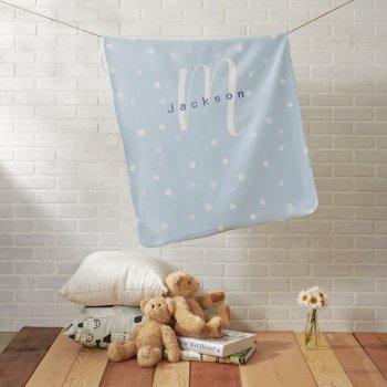 Blue Star Pattern Personalized Name And Monogram Baby Blanket by TintAndBeyond at Zazzle
