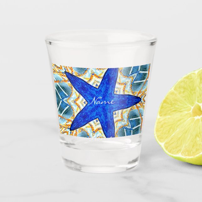 Blue star pattern  Thunder_Cove Shot Glass (Front)