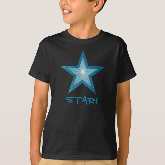 Blue Star print  'STAR!' kids t-shirt black (Front)