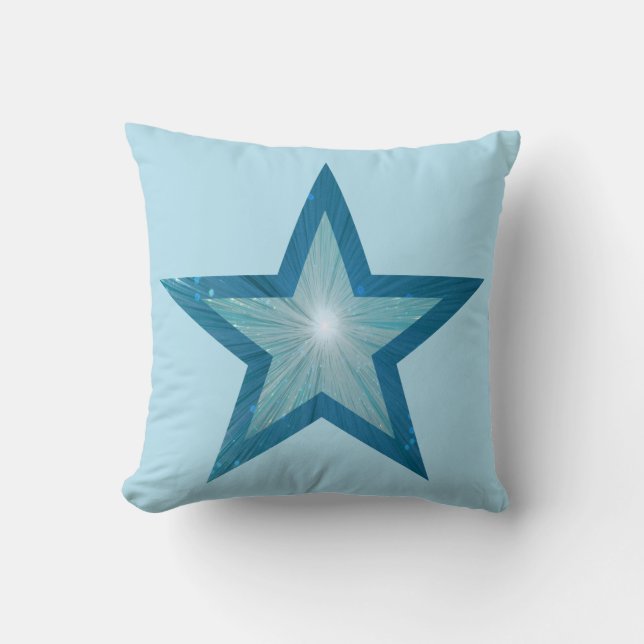 Blue Star printed square pale blue Throw Pillow (Front)