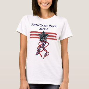 Blue Star Ribbon Proud Marine Mom T-Shirt