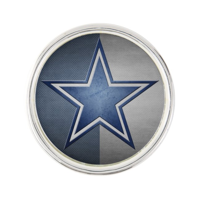 Blue Star Round Lapel Pin, Silver Plated Pin (Front)