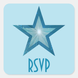 Blue Star RSVP square sticker pale blue