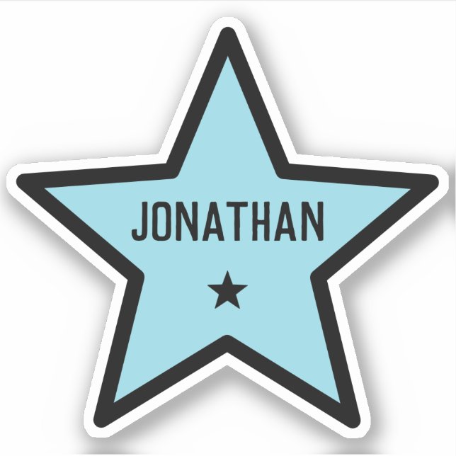 Blue Star Shape Outline Simple Cool Custom Name  Sticker (Front)