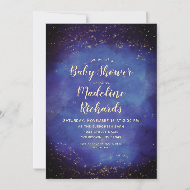 Blue Star Sky Celestial Baby Shower Invitation (Front)