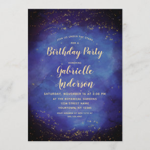 Blue Star Sky Celestial Birthday Party Invitation