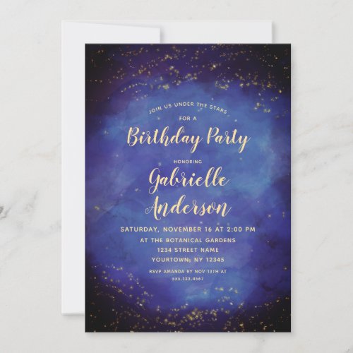 Blue Star Sky Celestial Birthday Party Invitation