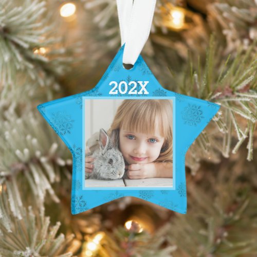 Blue Star Snowflakes Grandparents Photo Ornament