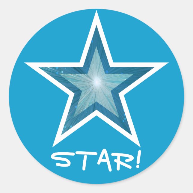 Blue Star 'STAR!' round sticker blue (Front)
