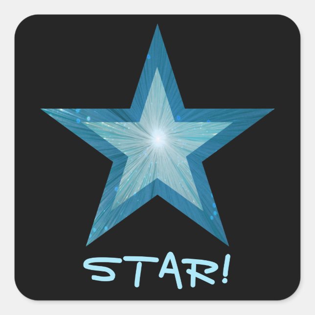 Blue Star 'STAR!' square sticker black (Front)