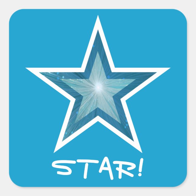 Blue Star 'STAR!' square sticker blue (Front)