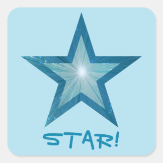 Blue Star 'STAR!' square sticker pale blue