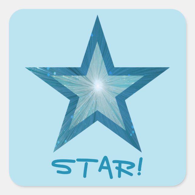 Blue Star 'STAR!' square sticker pale blue (Front)