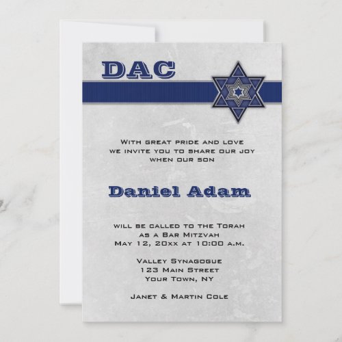 Blue Star Stripe Bar Mitzvah Invitation