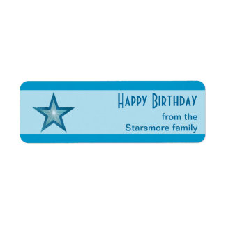 Blue Star stripe Happy Birthday text blue Label