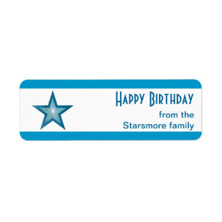 Blue Star stripe 'Happy Birthday' text white Label