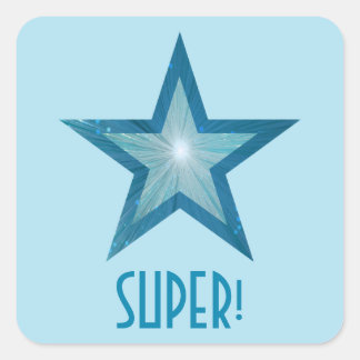 Blue Star 'SUPER!' square sticker pale blue