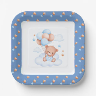 Blue Star Teddy Bear Cloud Balloon Aqeeqah Baby Bo Paper Plates