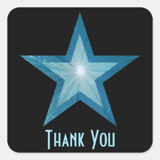 Blue Star "Thank You" square sticker black
