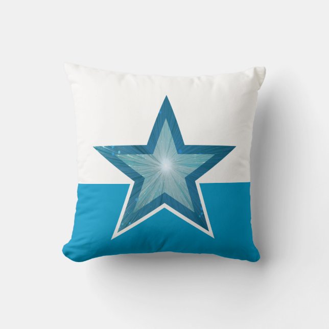 Blue Star throw pillow square blue white (Front)