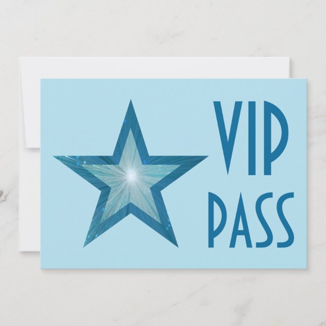 Blue Star 'VIP PASS' pale blue horizontal Invitation (Front)
