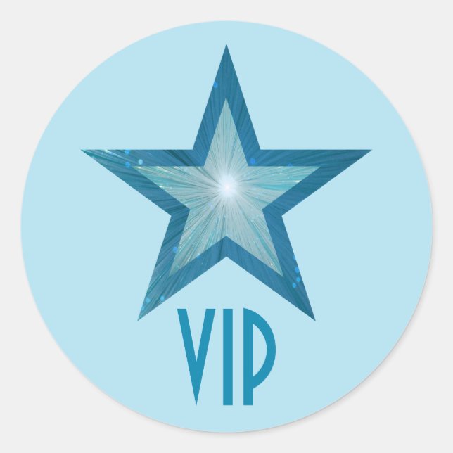 Blue Star VIP round sticker pale blue (Front)