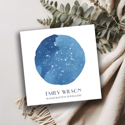 BLUE STAR WATERCOLOR CIRCLE STUD EARRING DISPLAY SQUARE BUSINESS CARD