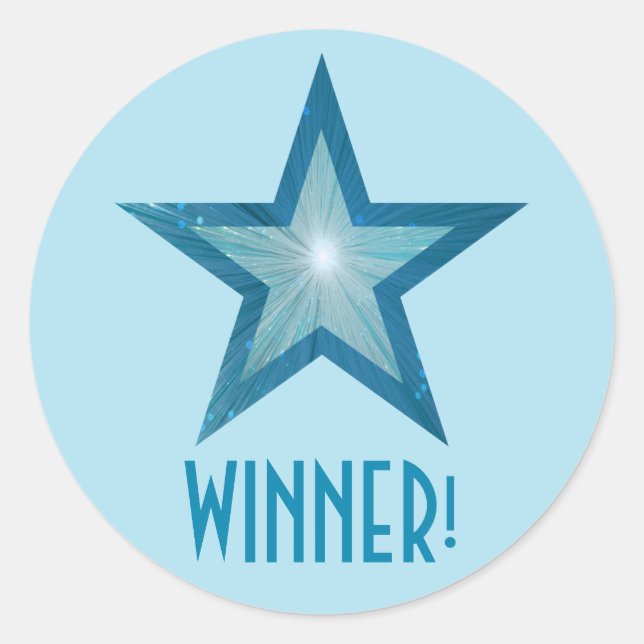 Blue Star 'WINNER!' round sticker pale blue (Front)