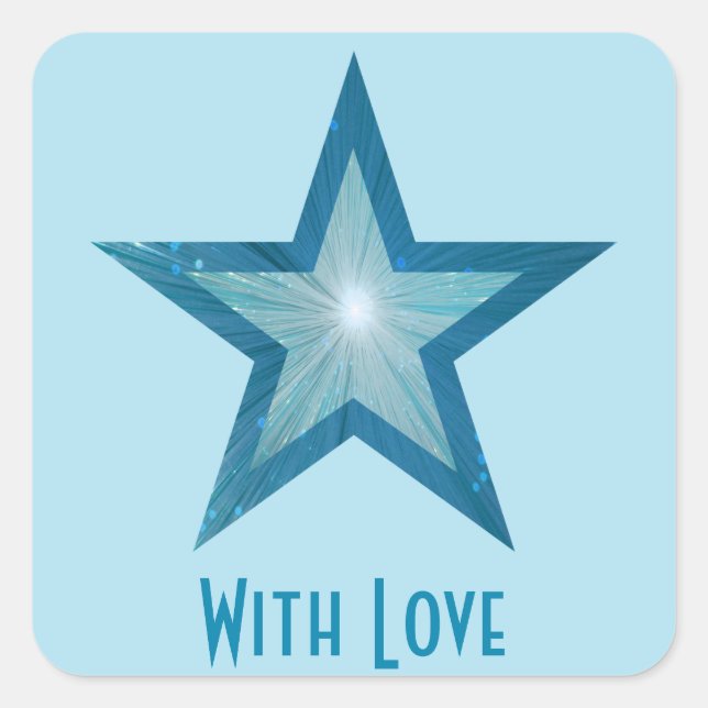 Blue Star 'With Love'' square sticker pale blue (Front)