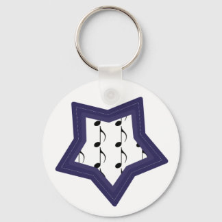 Blue Star with Music Notes Keychain