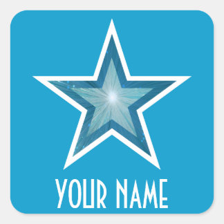 Blue Star 'Your Name'' square sticker blue