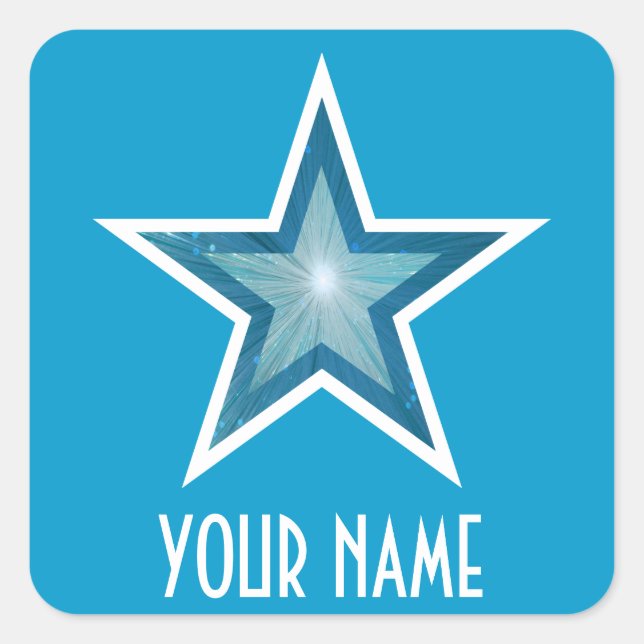 Blue Star 'Your Name'' square sticker blue (Front)