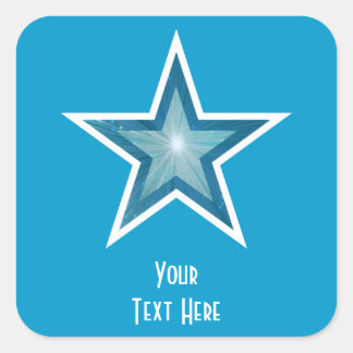 Blue Star 'Your Text' square sticker blue