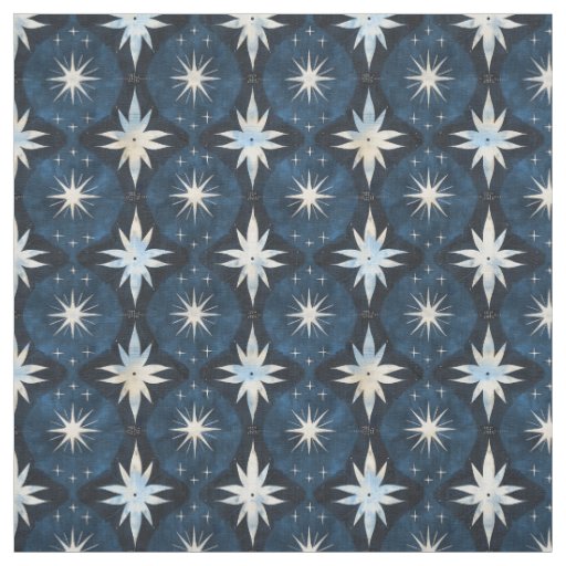 Blue Starburst Googie Pattern Fabric
